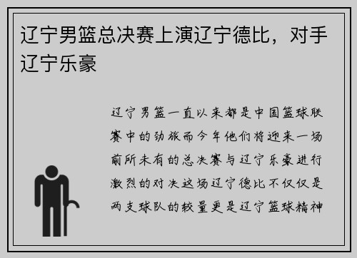 辽宁男篮总决赛上演辽宁德比，对手辽宁乐豪