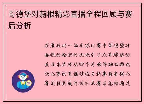 哥德堡对赫根精彩直播全程回顾与赛后分析